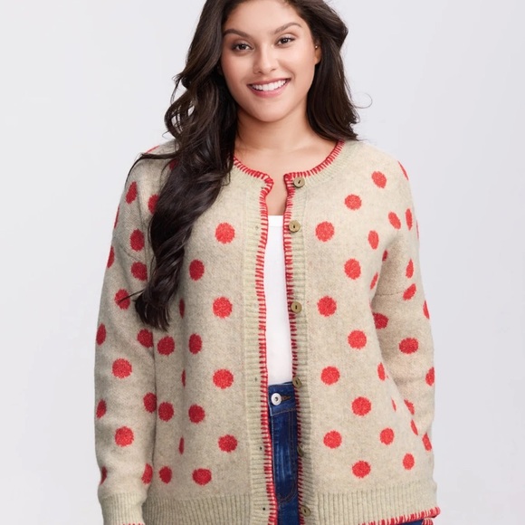 NEW Womens Sweater Polka Dots Jacquard Buttons Knit Cardigan NWT wool blend chic - Picture 3 of 7